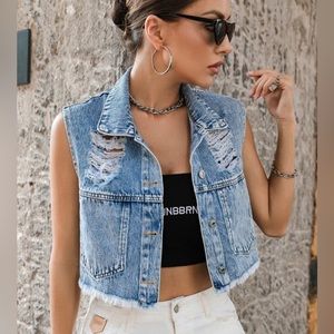 Cropped Sleeveless Jean Vest Jacket